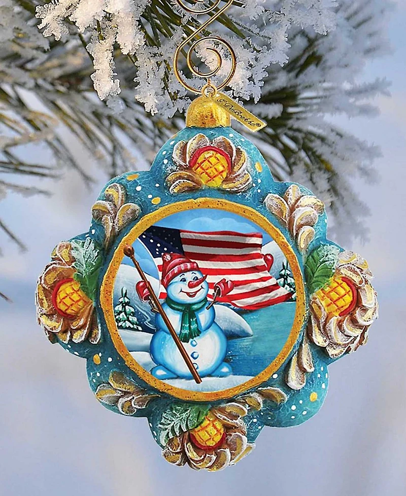 G.DeBrekht Hand Painted Scenic Ornament Patriotic Snowman