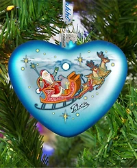 G.DeBrekht Santa on His Way Hart Glass Ornament