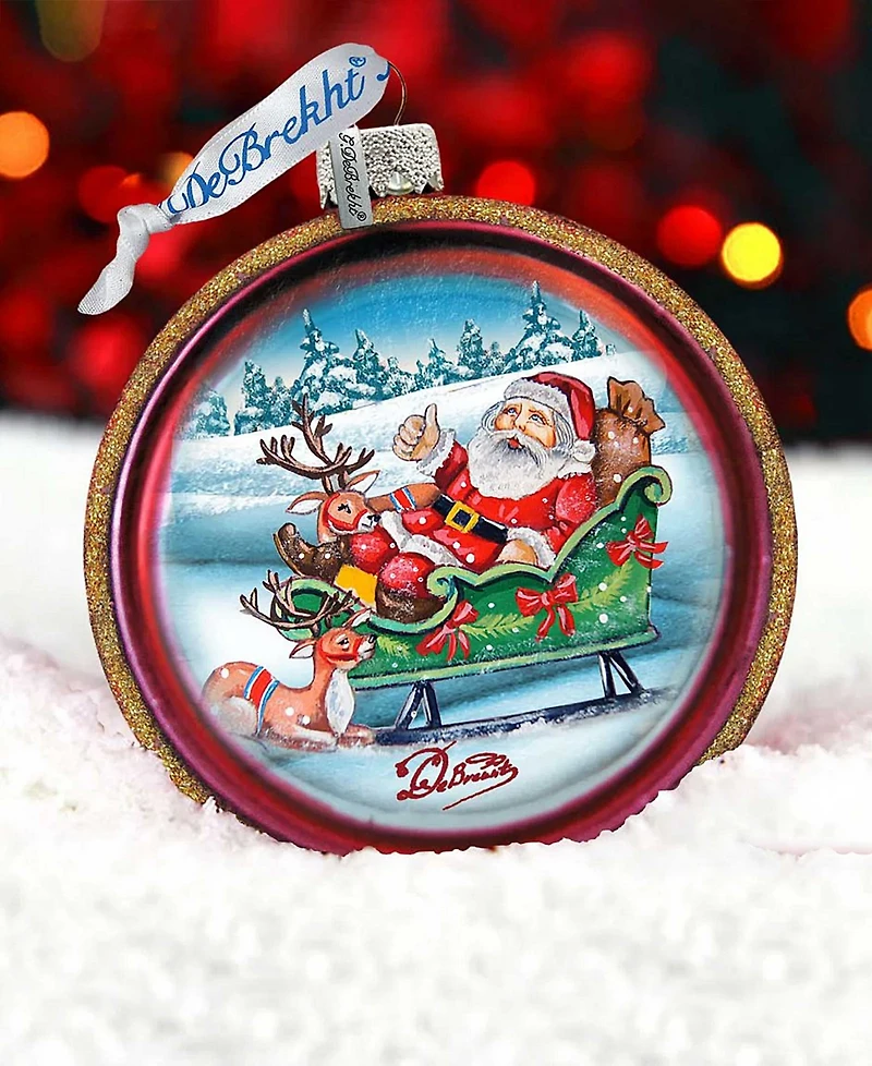 G.DeBrekht Joyful Sleigh Ride Cut Ball Glass Ornament