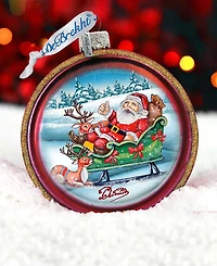 G.DeBrekht Joyful Sleigh Ride Cut Ball Glass Ornament