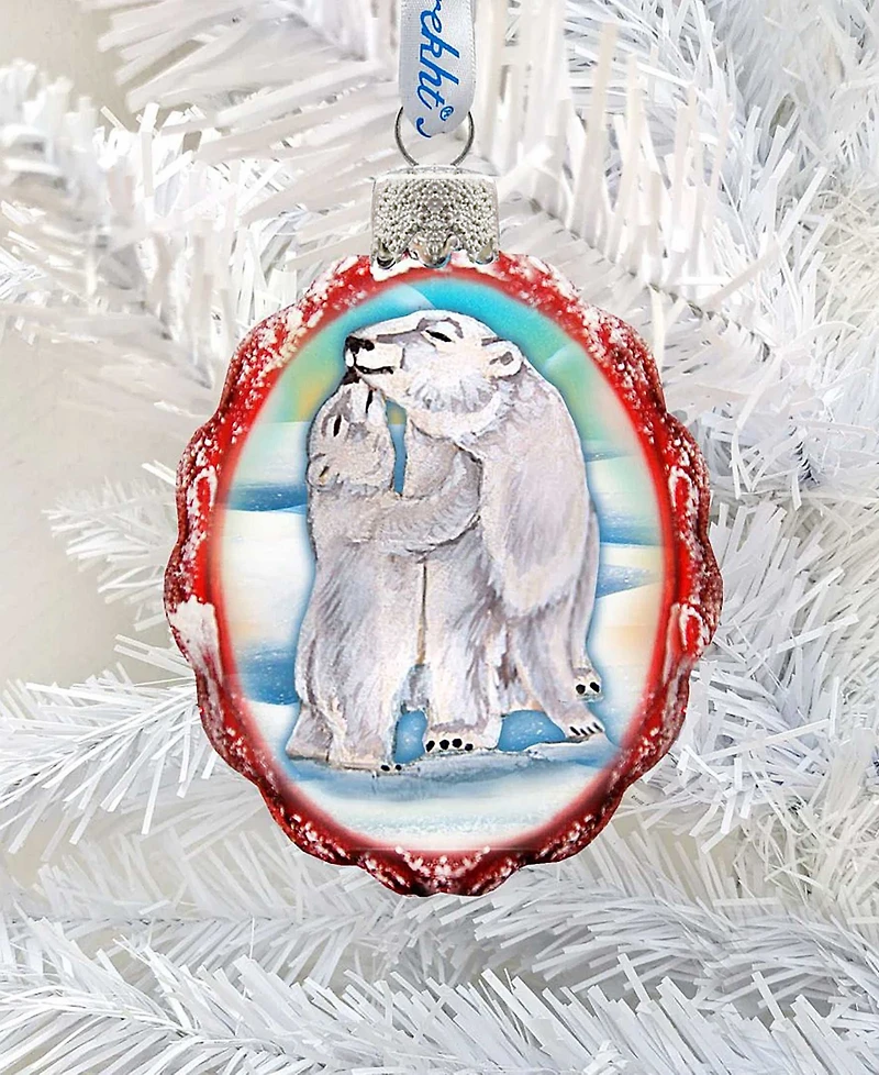 G.DeBrekht Santa Polar Bear Cubs Glass Ornament