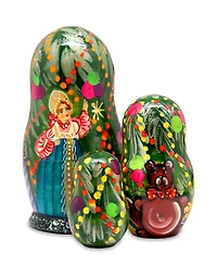 G.DeBrekht Christmas Tree and Snowmaiden 3-Piece Russian Matryoshka Nested Dolls Set