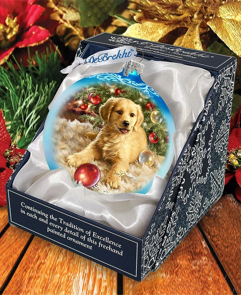 G.DeBrekht Christmas Puppy Glass Ornament by Dona Gelsinger