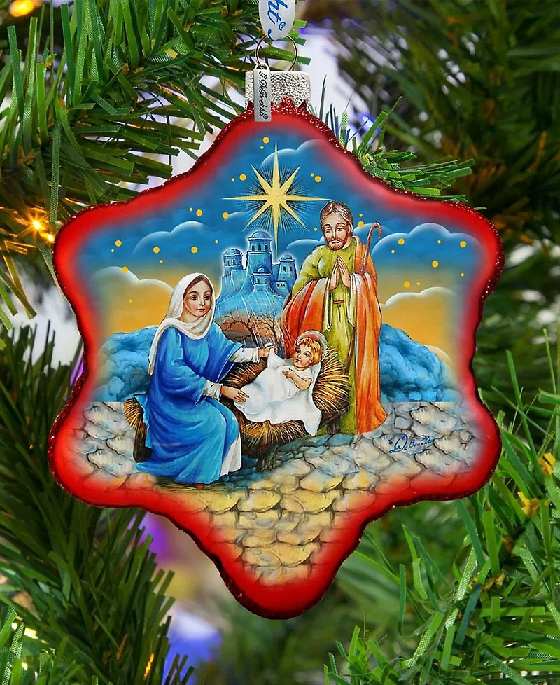 G.DeBrekht Holy Family Snowflake Limited Edition Scenic Hand Painted Glass Ornament