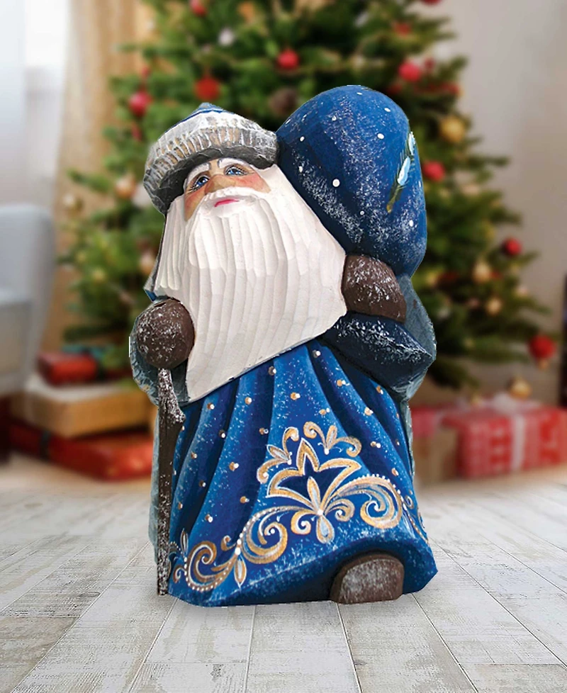 G.DeBrekht Woodcarved Hand Painted Raising Star Santa Figurine