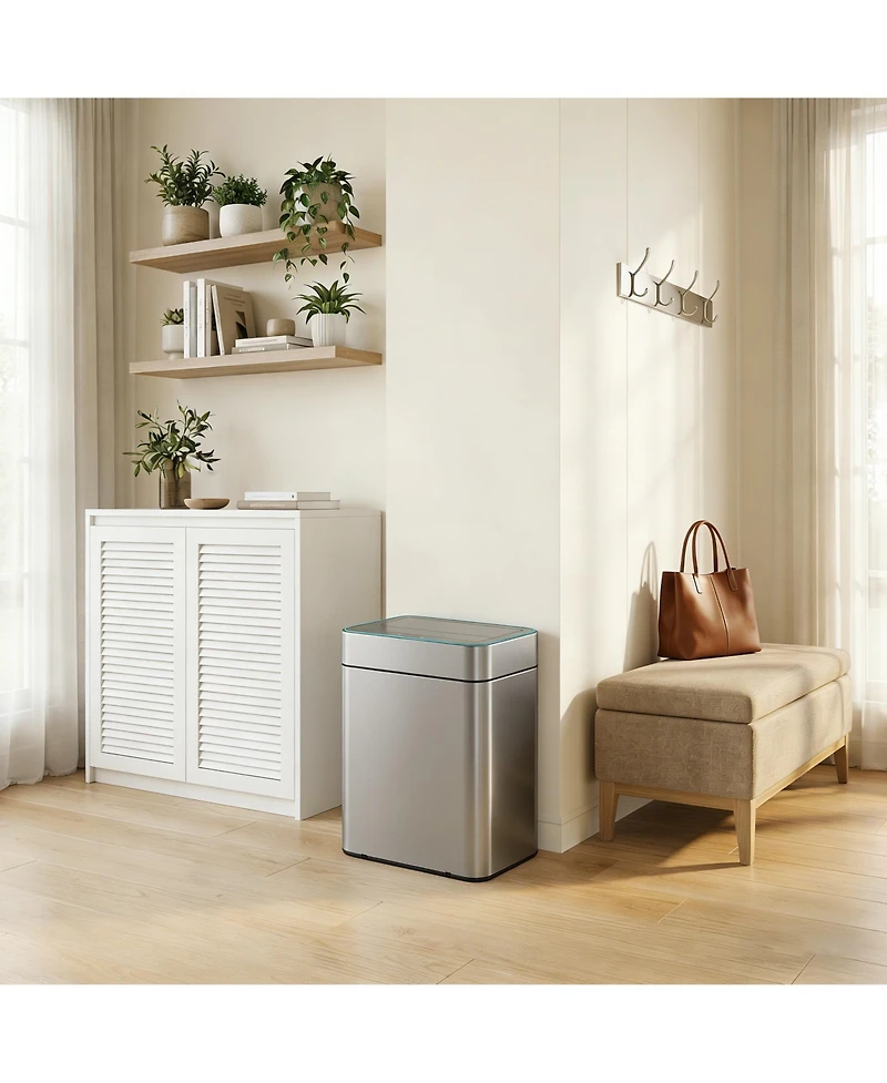Mega Casa 50L / 13 Gallon Stainless Steel Automatic Trash Can with Silent Close Lid and Stay-Open Feature