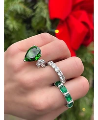 Suzy Levian Gala Collection Sterling Emerald-Cut Cubic Zirconia Pave U-Shape Eternity Band Ring