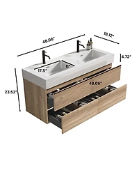 Sillysis Mid-Century Modern Bathroom Vanity with Oak Grille Double Drawers