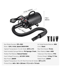 Cozito Dog Blow Dryer Pet Grooming 4 Nozzles Hose