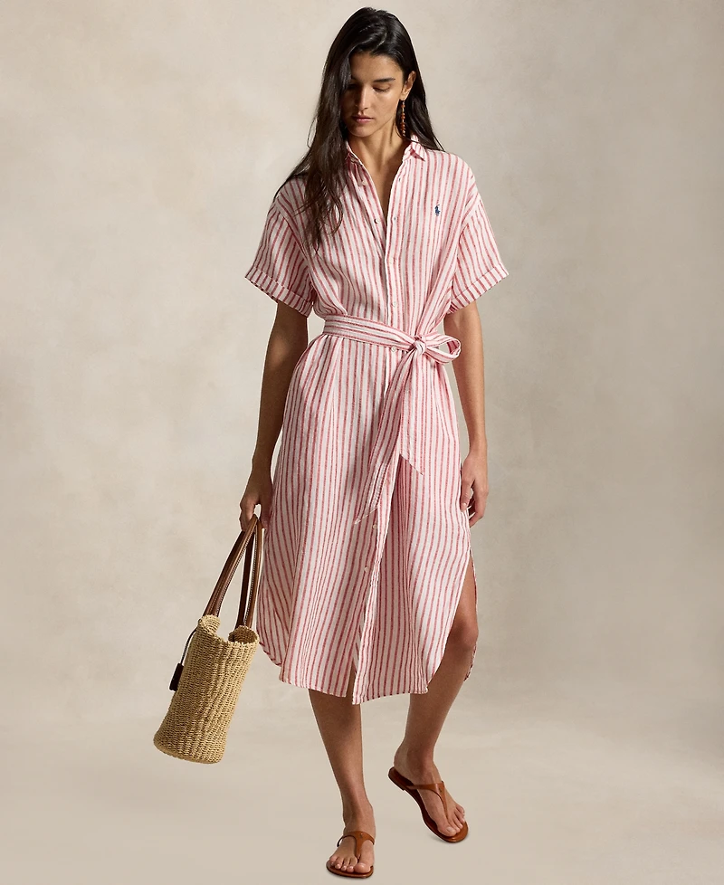 Polo Ralph Lauren Women's Striped 100% Linen Short-Sleeve Shirtdress