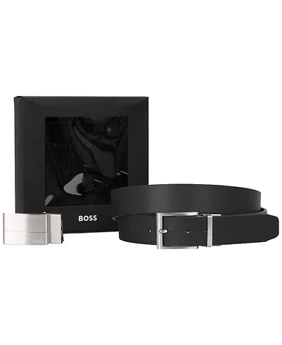Hugo Boss Men's Silver-Tone Hardware Leather Belt