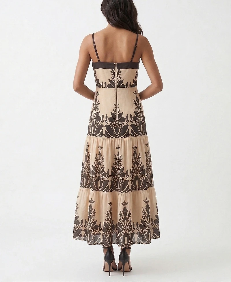 Taylor Women's Tiered A-Line Square Neck Midi Dress