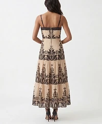 Taylor Women's Tiered A-Line Square Neck Midi Dress