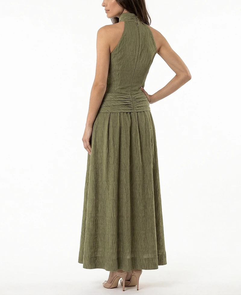 Taylor Women's Textured Drop Waist Halter Neck Dress
