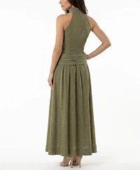 Taylor Women's Textured Drop Waist Halter Neck Dress