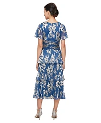 Sl Fashions Petite Foil Printed Surplice V-Neck Dress