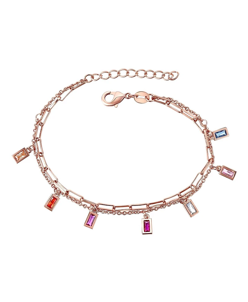 GiGiGirl 14k Gold Plated with Rainbow Multi-Color Cubic Zirconia Adjustable Birthstone Charm Bracelet