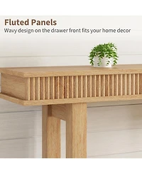 gaomon Farmhouse Fluted Console Table, 2 Tier Wooden Entryway Table with Shelf Storage, Rectangular Narrow Sofa Table Behind Couch, Entry Table