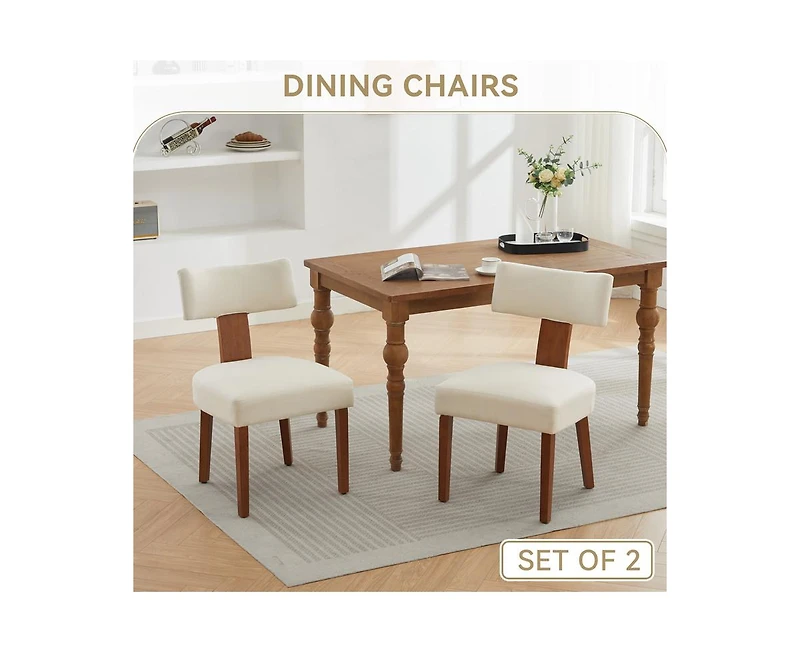 sumyeg Modern Armless Dining Chairs with Linen Fabric Curved Back and Solid Wood Legs Set of 2