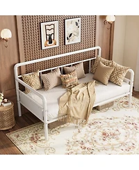 Homfan Twin Metal Daybed Frame with Metal Slats, Round Armrests and Underbed Storage, 78.2 x 41.6 x 41.5