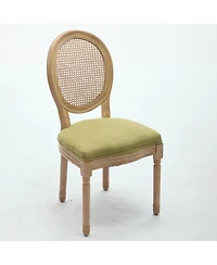 sumyeg French Style Solid Wood Frame Dining Chair with Linen Fabric Rattan Back Set of 2