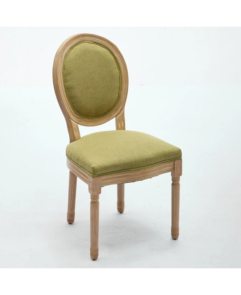sumyeg French Style Solid Wood Frame Dining Chair with Linen Fabric Back Set of 2