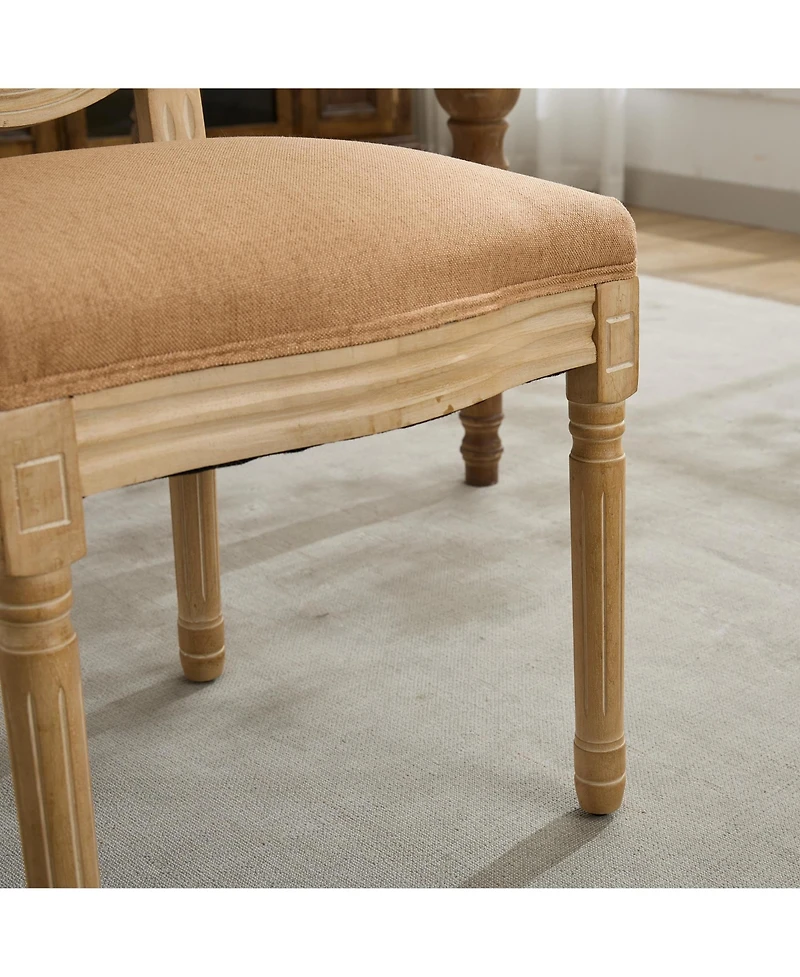 sumyeg French Style Solid Wood Frame Dining Chair with Linen Fabric Back Set of 2