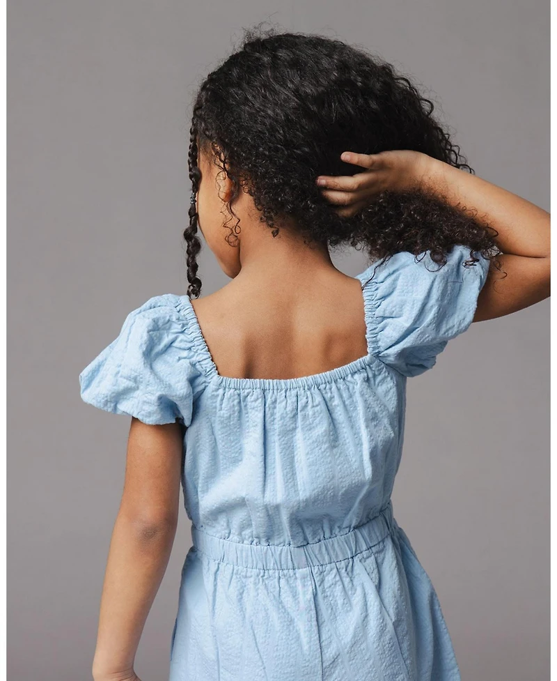 Hope and Henry Little Big Girls' Organic Puff Sleeve Seersucker Romper