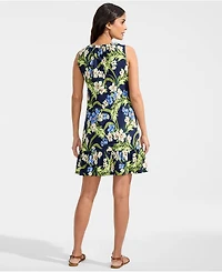 Lands' End Women's Sleeveless Cotton Jersey Notch Neck Flounce Dress