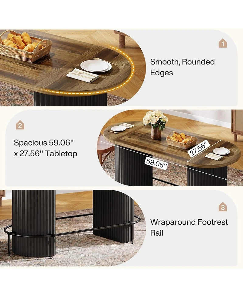 Tribesigns Bar Table, Modern Industrial Counter Height Pub Dining Table with Metal Footrest, Oval Home Bar Unit