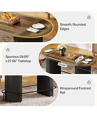 Tribesigns Bar Table, Modern Industrial Counter Height Pub Dining Table with Metal Footrest, Oval Home Bar Unit