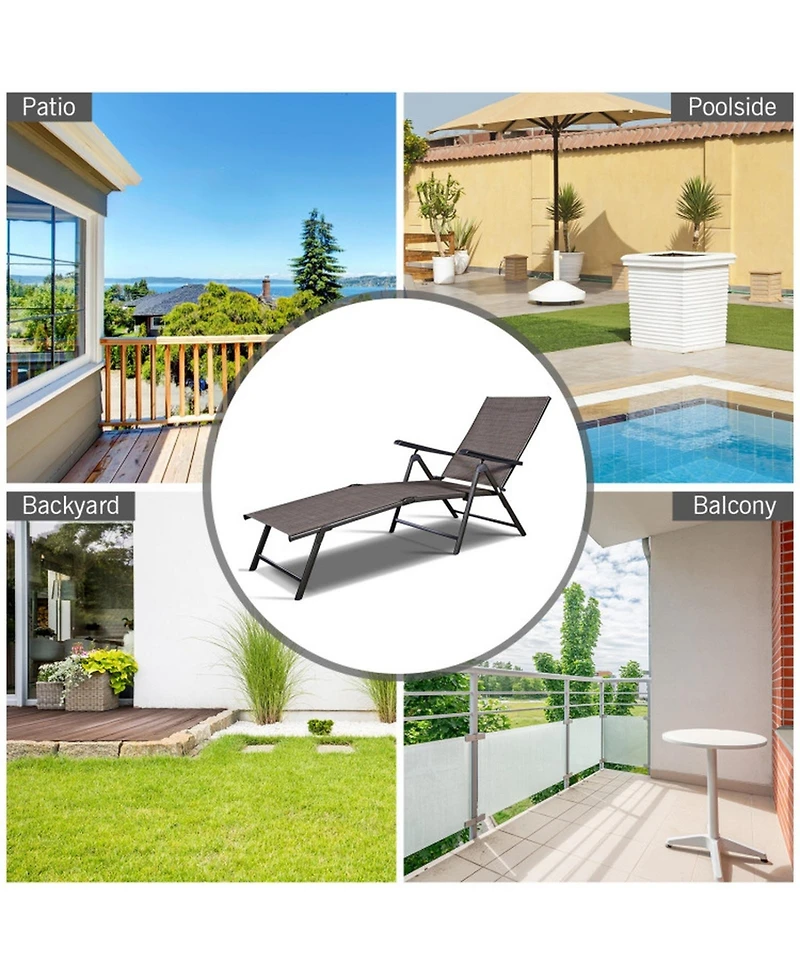 Gouun Folding Patio Chaise Lounge Chair with 5 Reclining Positions