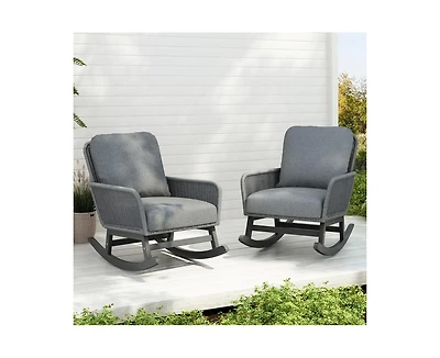 sumyeg Modern Wicker Rocking Chair with Cushions for Indoor and Outdoor (Set of 2)