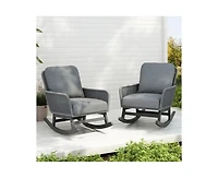 sumyeg Modern Wicker Rocking Chair with Cushions for Indoor and Outdoor (Set of 2)