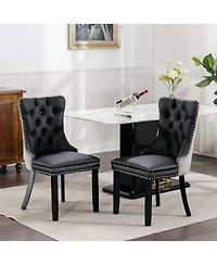 Rainsken Dining Chairs Set of 2, Modern Pu and Velvet Upholstered Kitchen with Wood Legs, Nailhead Trim Button Design for Room