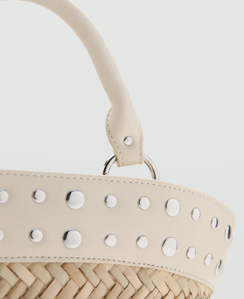 Mango Women's Studs Raffia Handbag