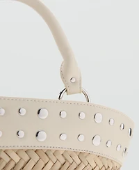 Mango Women's Studs Raffia Handbag