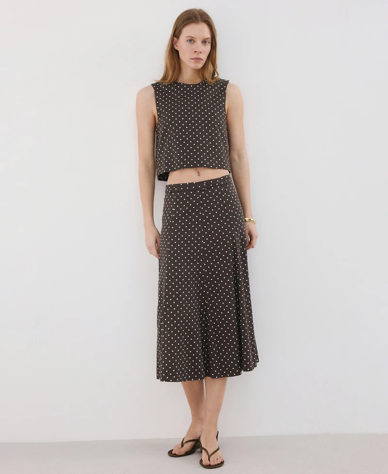Mango Women's Polka-Dot Linen Skirt