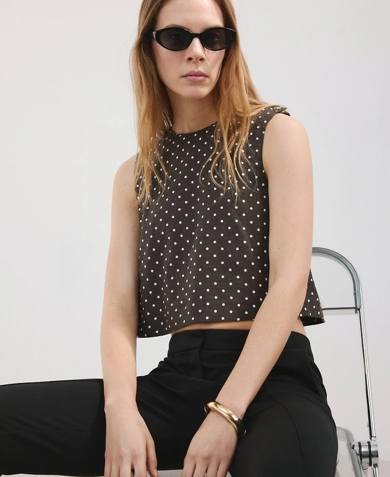 Mango Women's Polka-Dot Linen Top