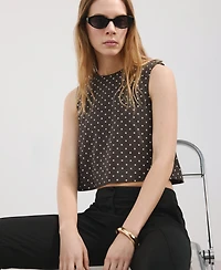 Mango Women's Polka-Dot Linen Top