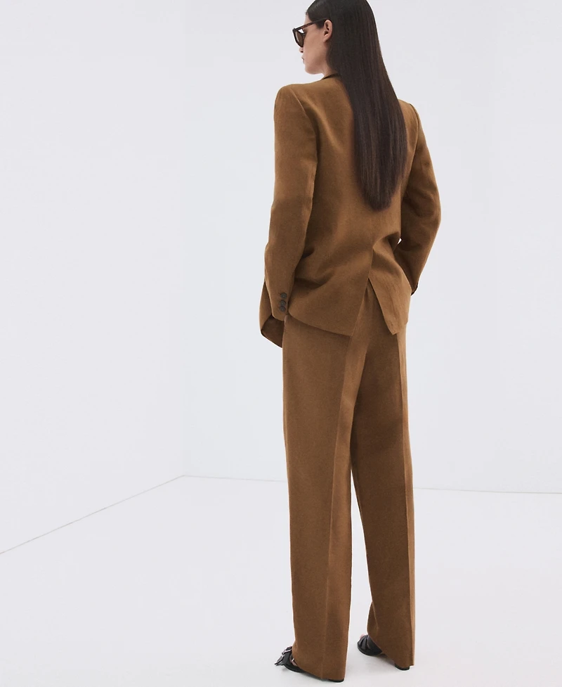 Mango Women's Elastic Waistband Linen Suit Pants