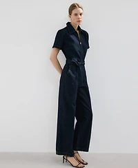 Mango Women's Belt Denim Jumpsuit