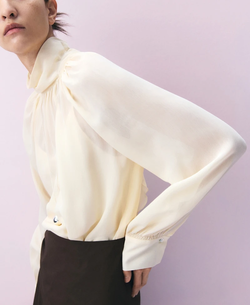 Mango Women's Semi-Sheer High-Neck Blouse