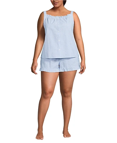 Lands' End Plus Seersucker 2 Piece Pajama Set - Tank and Shorts