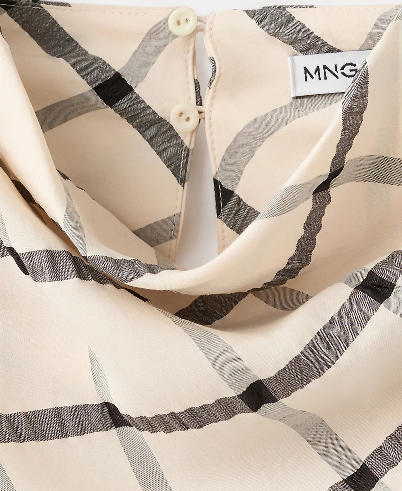 Mango Women's Draped Neckline Checked Dress