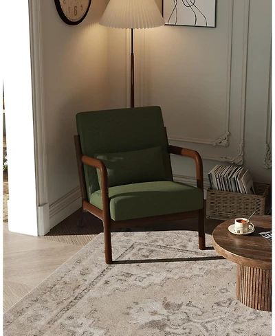 gaomon Mid-Century Modern Accent Chair,Fine Wale Corduroy Upholstery,Solid Wood Armchair with Removable Lumbar Pillow,Sturdy Reading Chair.