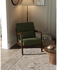 gaomon Mid-Century Modern Accent Chair,Fine Wale Corduroy Upholstery,Solid Wood Armchair with Removable Lumbar Pillow,Sturdy Reading Chair.