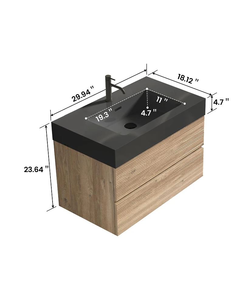 Sillysis Mid-Century Modern Bathroom Vanity with Double Drawers, Quartz Basin