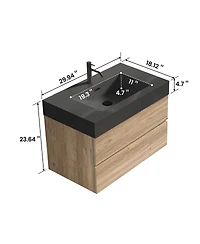 Sillysis Mid-Century Modern Bathroom Vanity with Double Drawers, Quartz Basin
