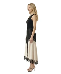 Modenaire Women's Lace-Trim Asymmetric Satin Midi Skirt